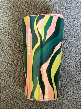 Starbucks 2024 Spring Ceramic Luster Pink & Green Lines Tumbler.  12 oz
